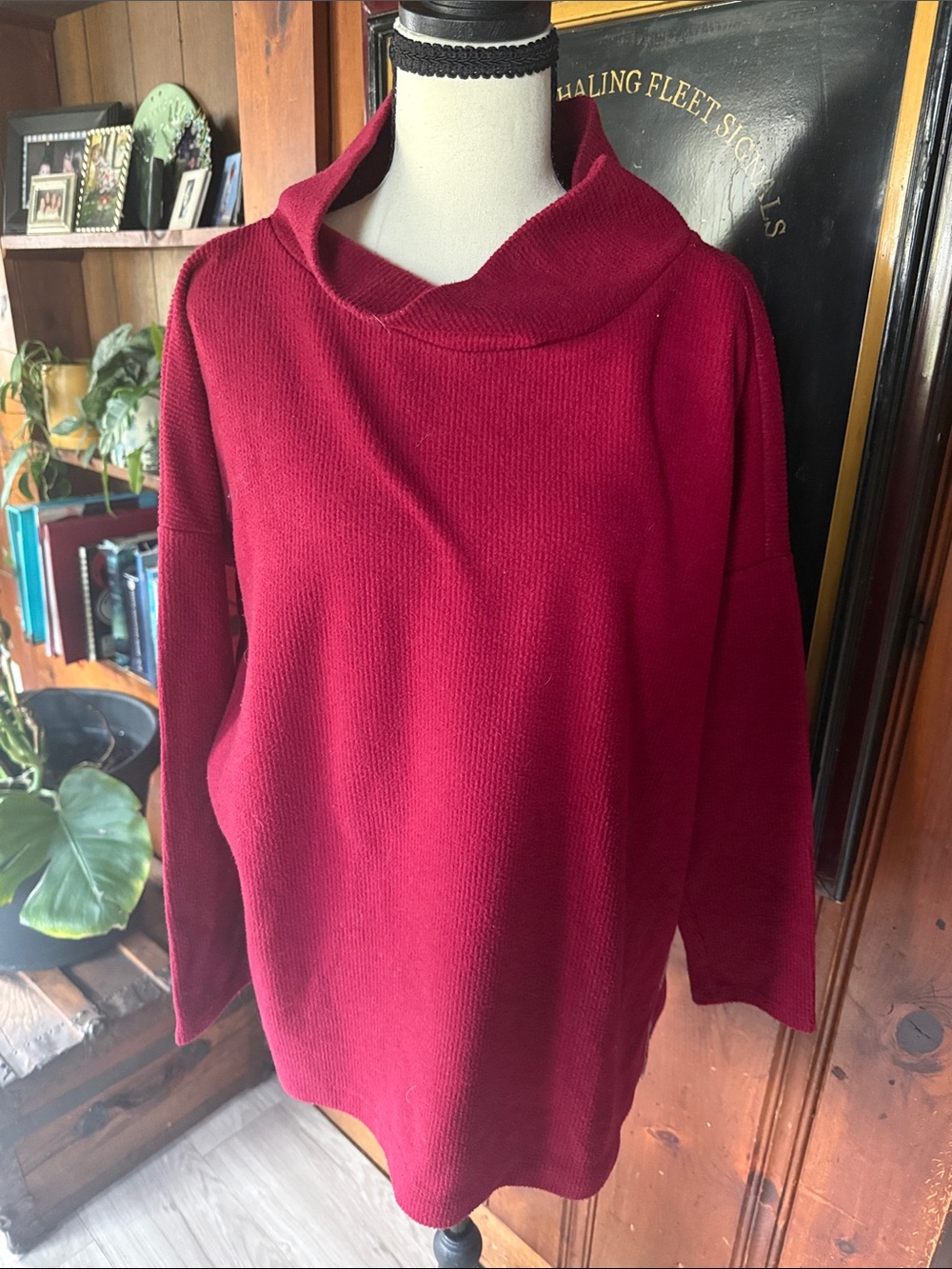 Anthropologie Wine Cowl-Neck Sweater